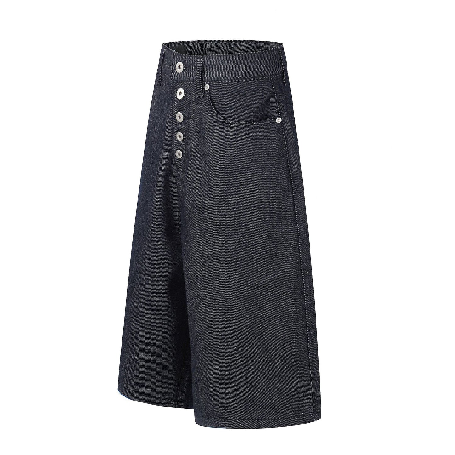 Button Fly Wide Leg Half Denim Jeans WN25941