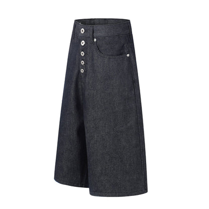 Button Fly Wide Leg Half Denim Jeans WN25941