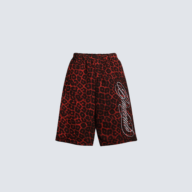 Leopard Graphic Letter Wide Leg Half Pants WN28106