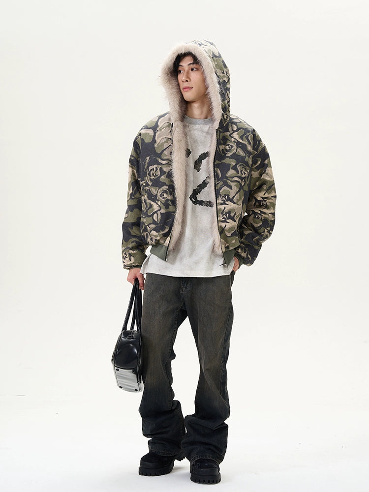 Camouflage Fur-Collar Hooded Puffer Jacket WN9488