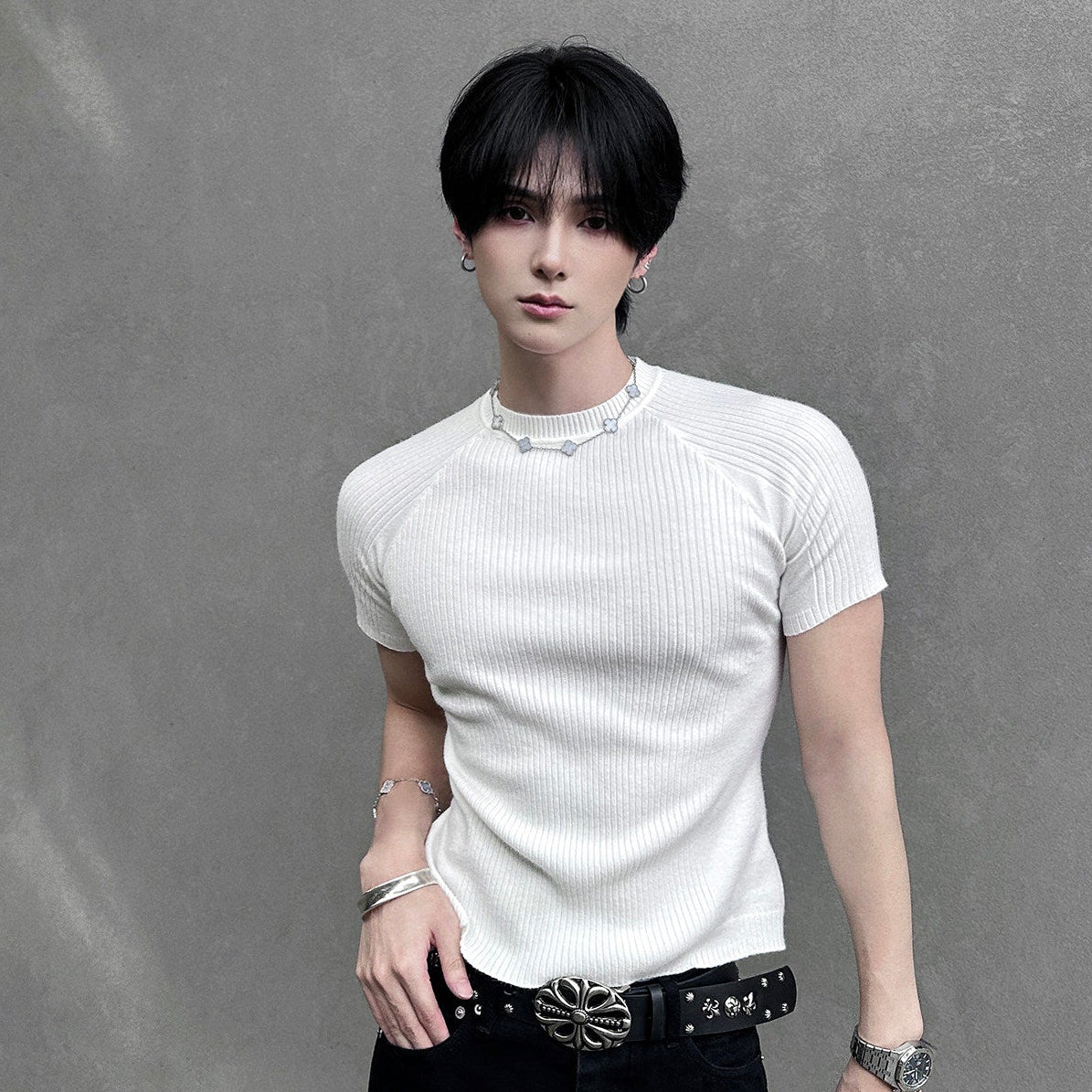 Ribbed Short Sleeve Knit T-shirt WN25093