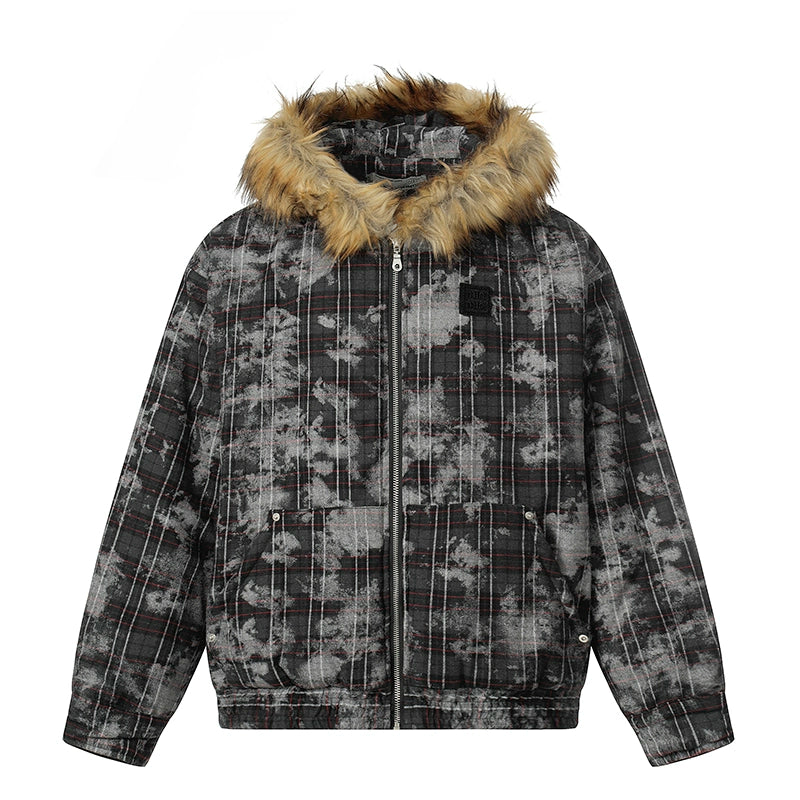 Tie-Dye Fake Fur-Collar Hooded Jacket WN22115