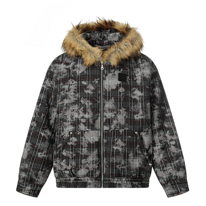 Tie-Dye Fake Fur-Collar Hooded Jacket WN22115