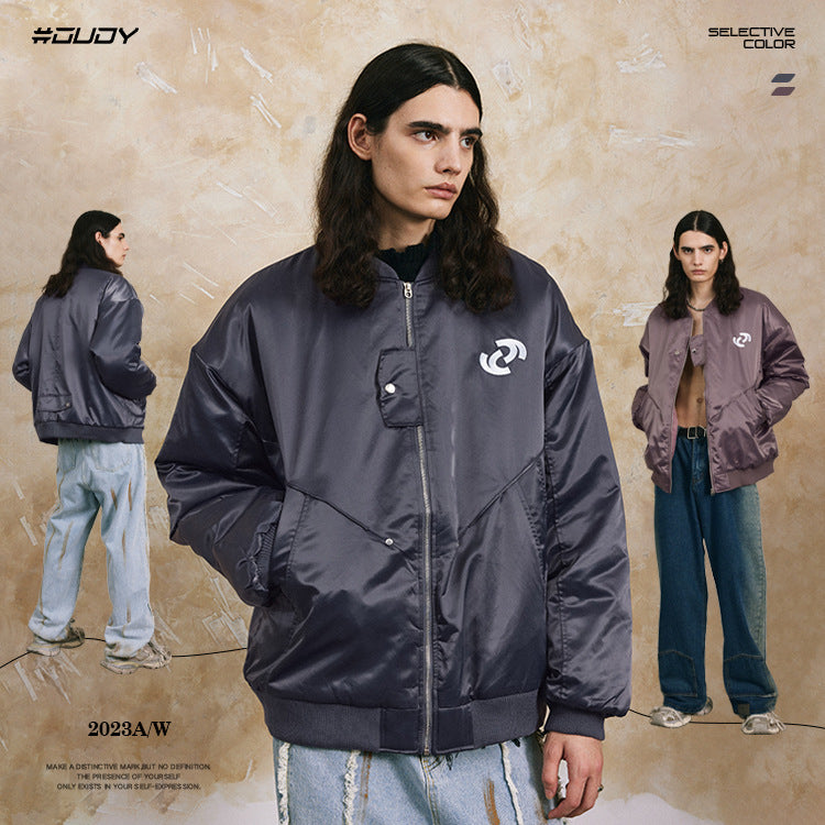 Embroidery Logo Patchwork Padded Flight Jacket WN12505