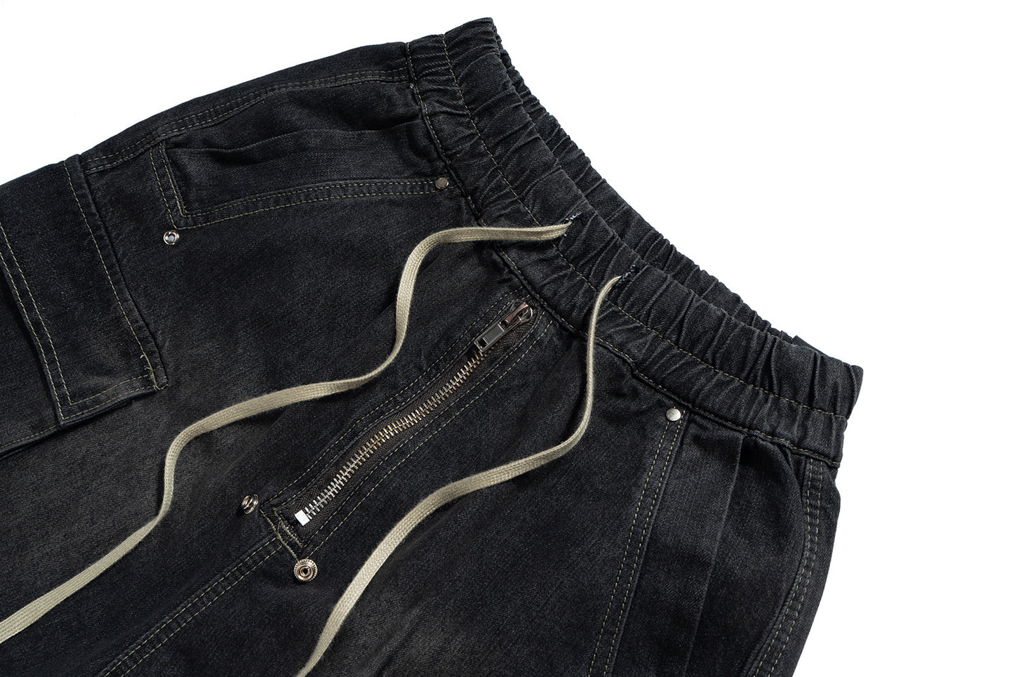 Drawstring Cargo Damage Denim Half Jeans WN25525