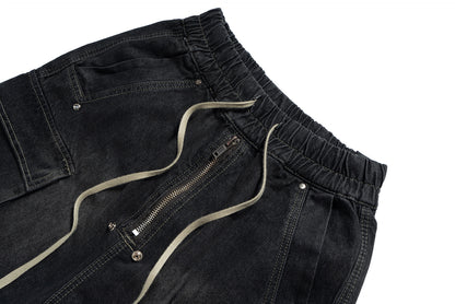 Drawstring Cargo Damage Denim Half Jeans WN25525