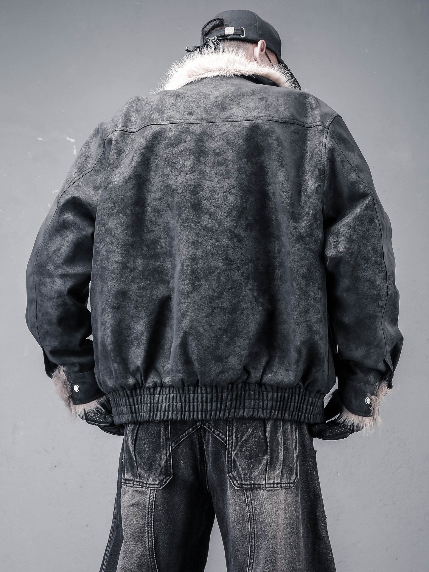 Fake Fur Collar Structural Suede Jacket WN22472