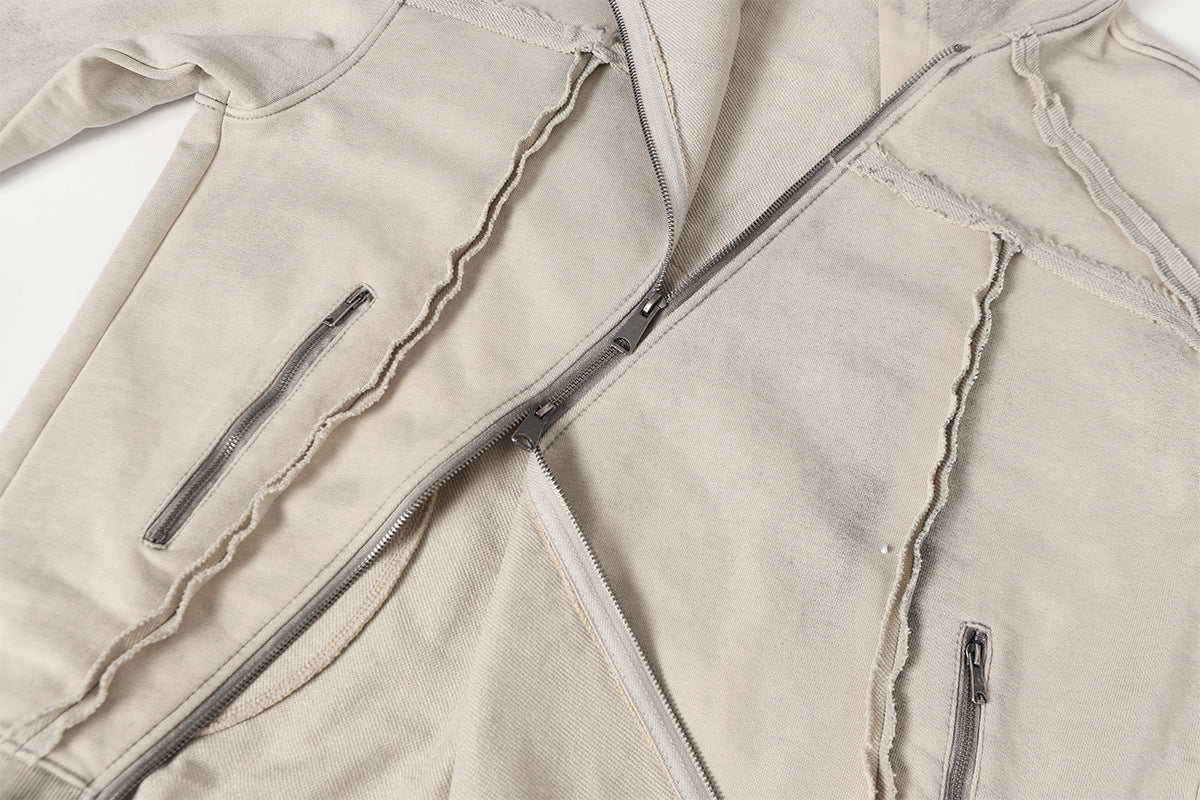 Washed Asymmetrical Zipper Detail Hoodie WN25382