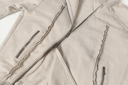 Washed Asymmetrical Zipper Detail Hoodie WN25382