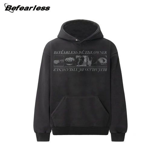 Washed Abstract Print Boxy Pullover Hoodie WN26412