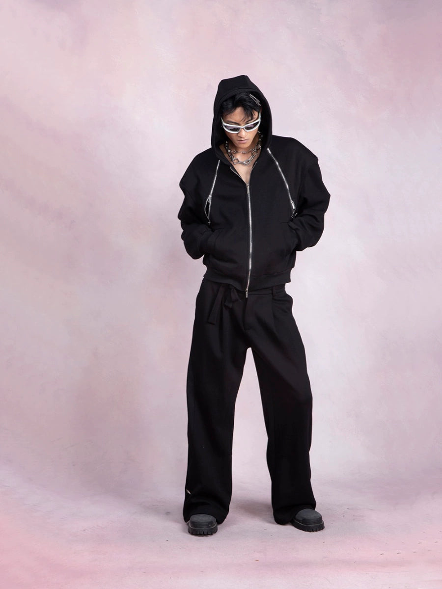 Double Zipper Hoodie & Wide-Leg Straight Sweatpants Setup WN9248