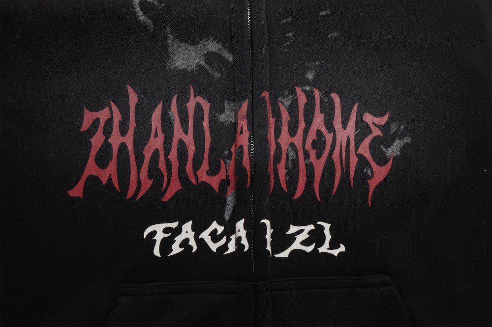 Cropped Graphic Print Zipper Hoodie WN27976