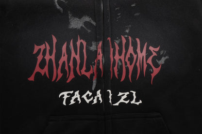 Cropped Graphic Print Zipper Hoodie WN27976
