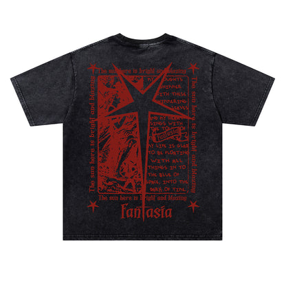 Washed Portrait Starburst Print Oversize Short Sleeve T-Shirt WN26867
