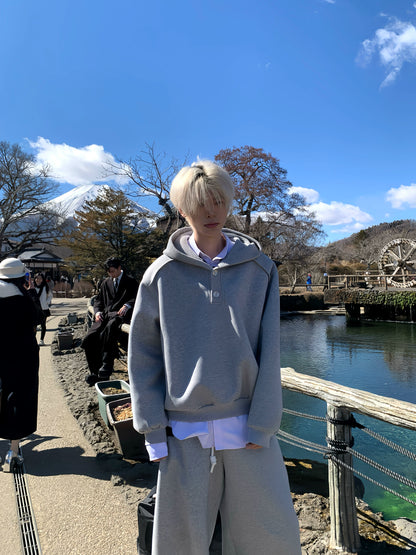 Plain Patchwork Oversize Hoodie & Tie WN19744