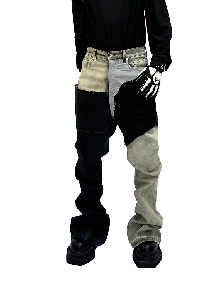 Waxed Wash Mix Flare Stacked Denim Jeans WN16944