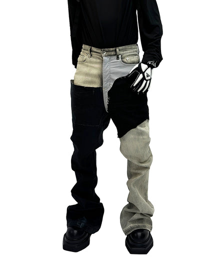 Waxed Wash Mix Flare Stacked Denim Jeans WN16944