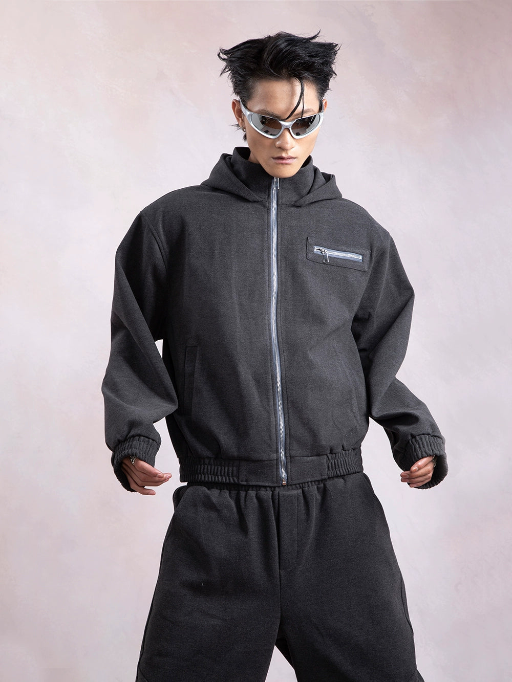 Stand-neck Zipper Hoodie & Sweatpants Setup WN9319