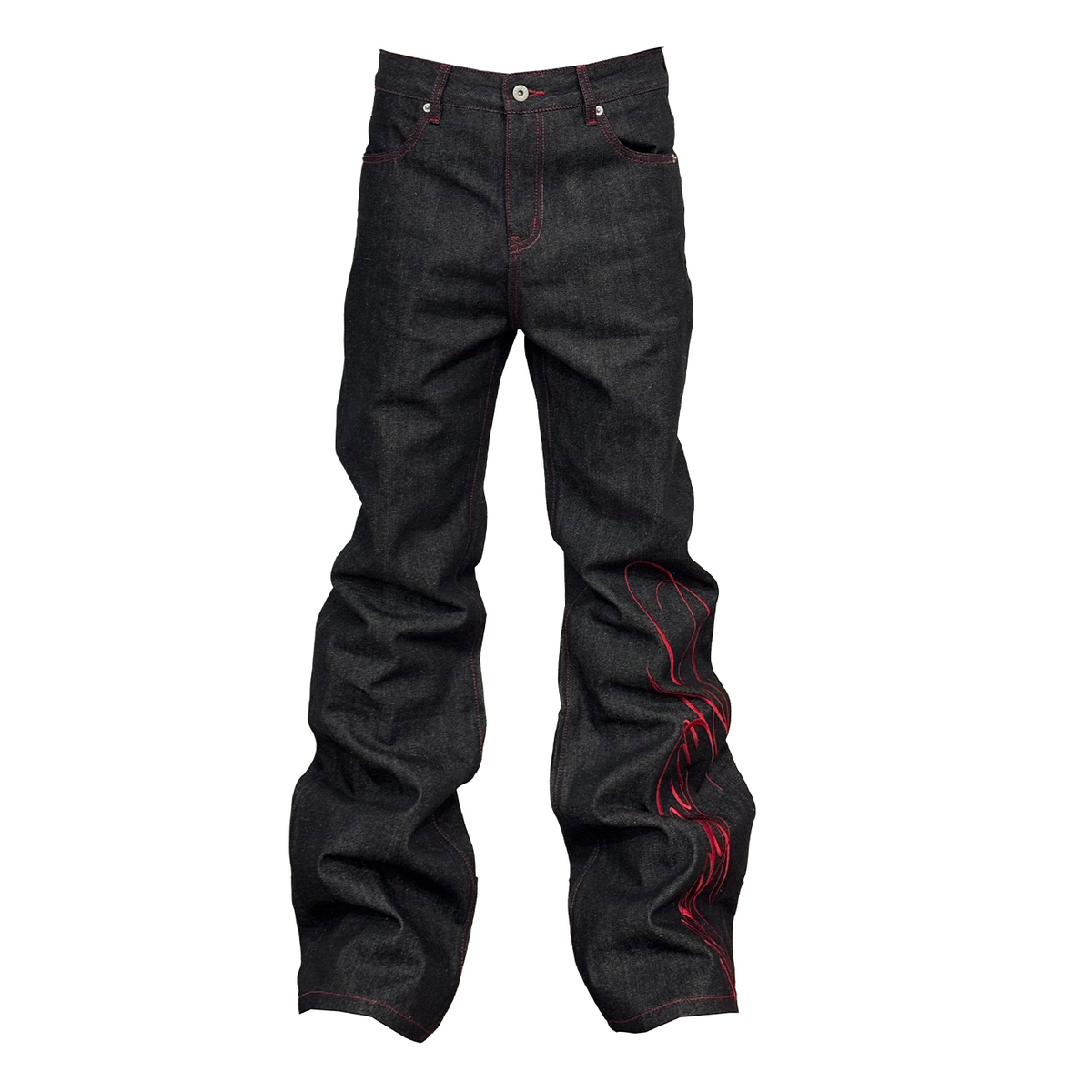Straight Contrast Stitch Graphic Denim Jeans WN27215
