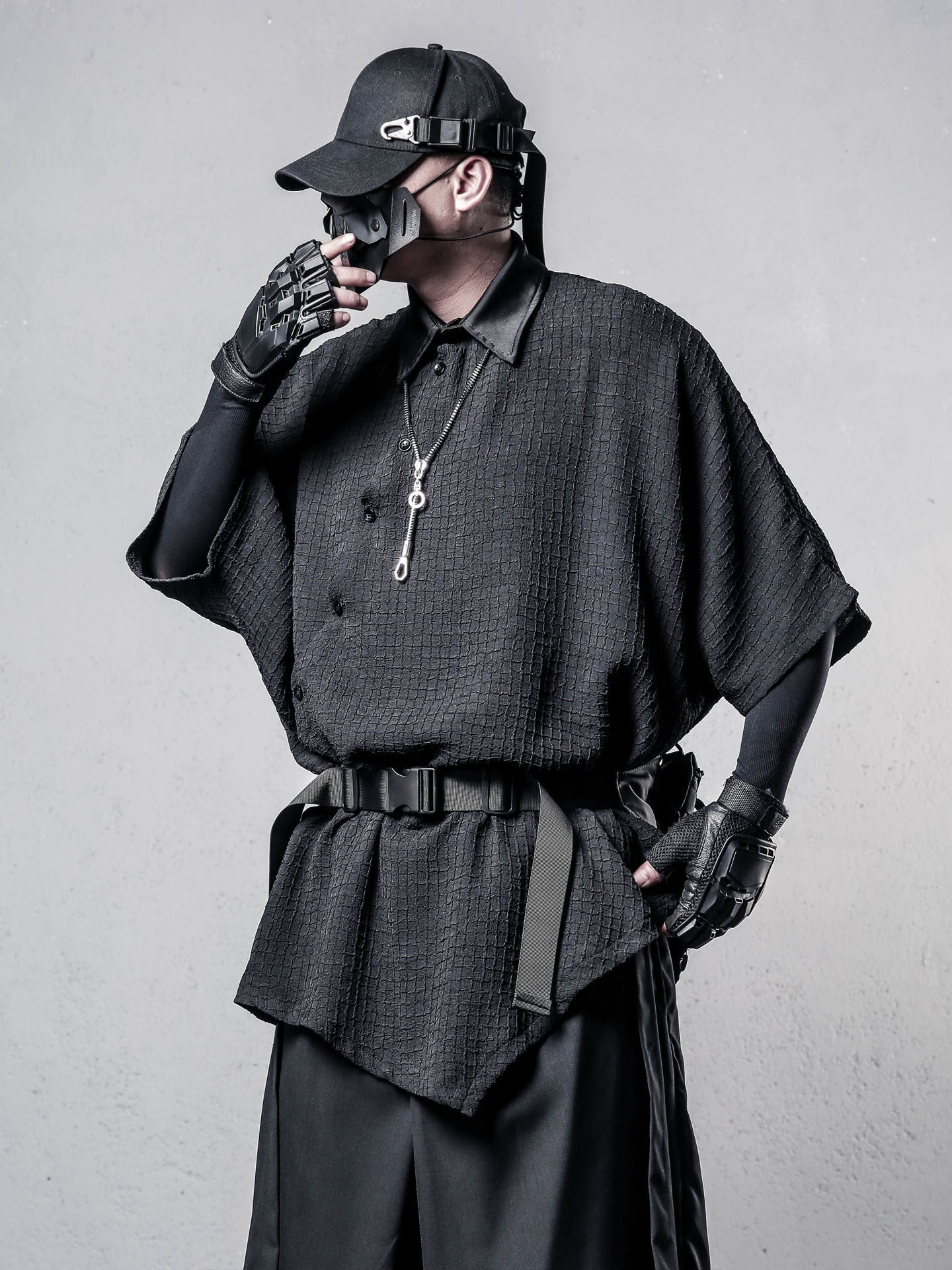 Irregular Texture Batwing Short Sleeve Shirt WN22569