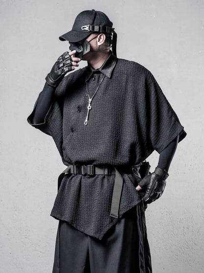 Irregular Texture Batwing Short Sleeve Shirt WN22569