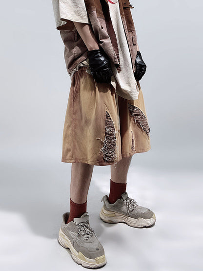 Damage Wide Leg Denim Half Jeans WN24008