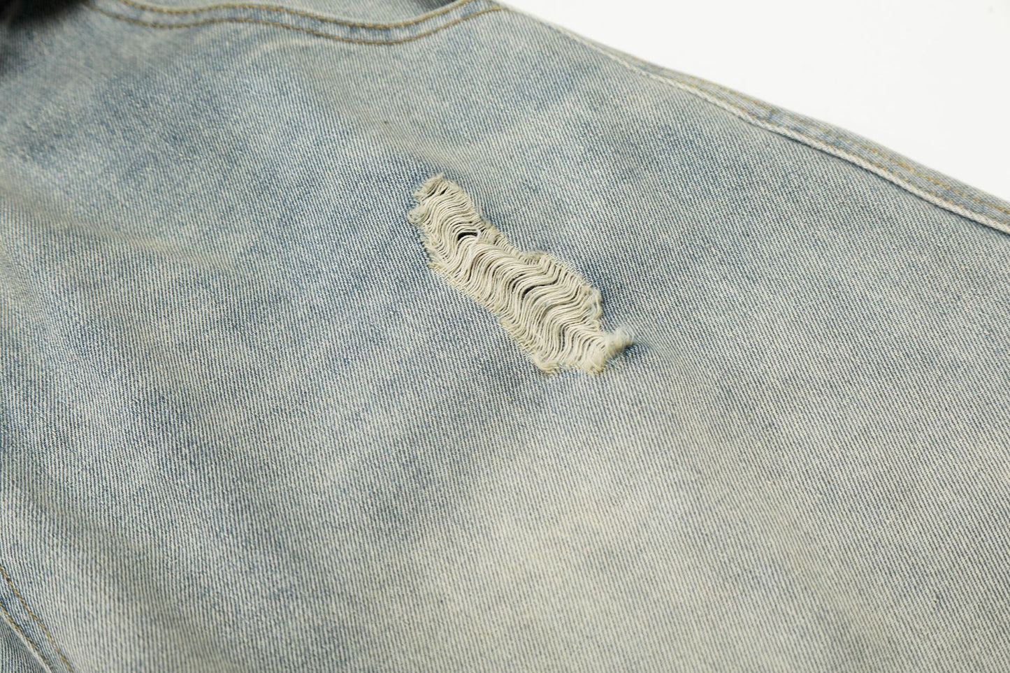 Washed Damage Panel Curved Denim Jeans WN25530
