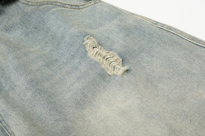 Washed Damage Panel Curved Denim Jeans WN25530