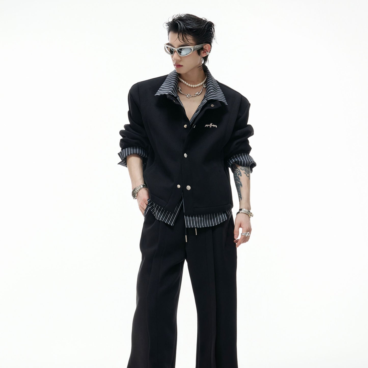 Stripe Fake Layered Jacket & Pants WN20533