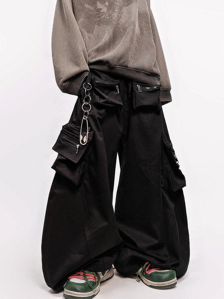 Curved Cut Wide Leg Cargo Pants WN23978