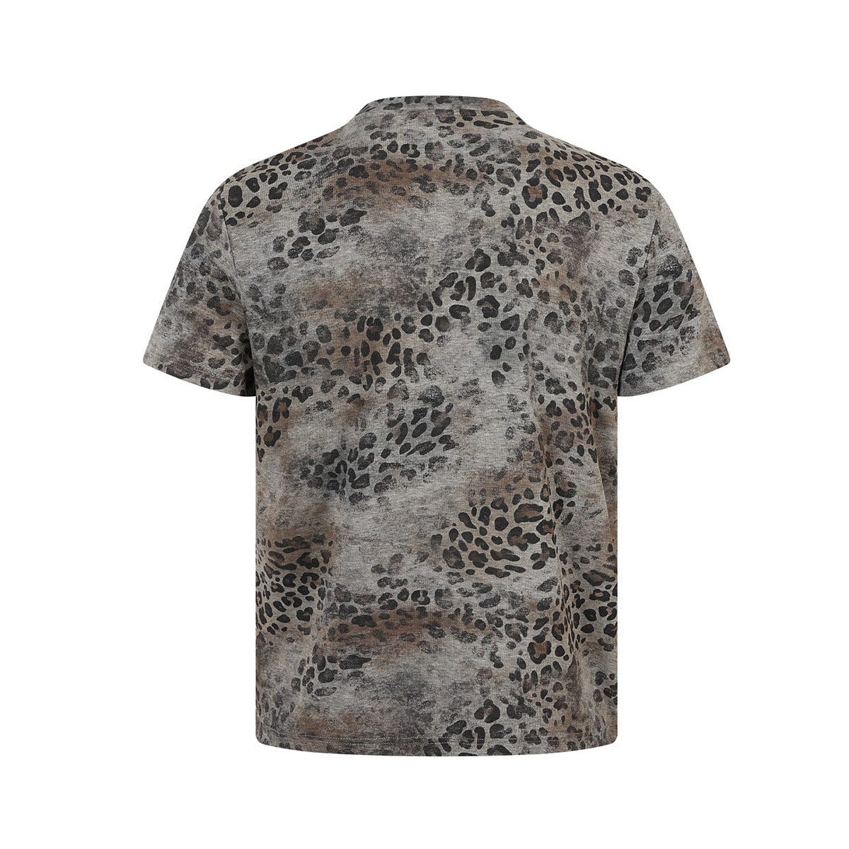 Leopard Letter Print Button Placket Short Sleeve T-Shirt WN25787