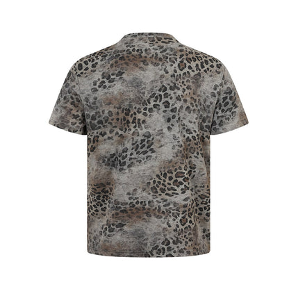 Leopard Letter Print Button Placket Short Sleeve T-Shirt WN25787