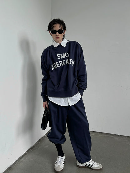 Oversize Embroidery Sweatshirt & Side Tape Sweatpants Setup WN10777