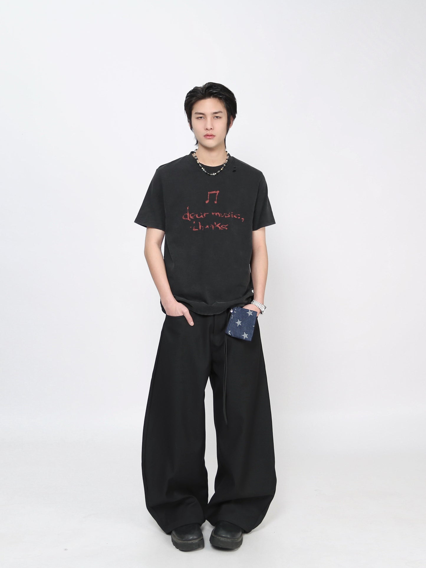 Washed Fuzzy Print Oversize Short Sleeve T-Shirt WN24425