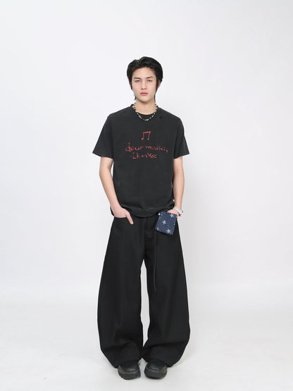 Washed Fuzzy Print Oversize Short Sleeve T-Shirt WN24425