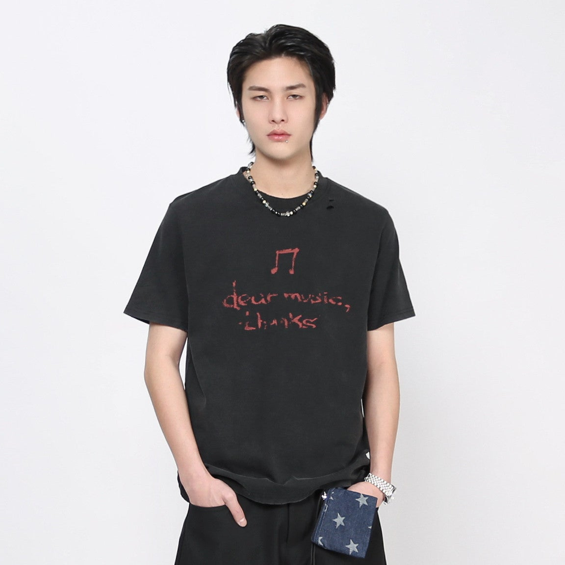 Washed Fuzzy Print Oversize Short Sleeve T-Shirt WN24425