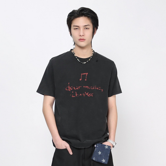 Washed Fuzzy Print Oversize Short Sleeve T-Shirt WN24425