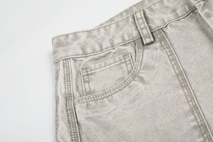 Patch Pocket Washed Wide Leg Denim Jeans WN25947