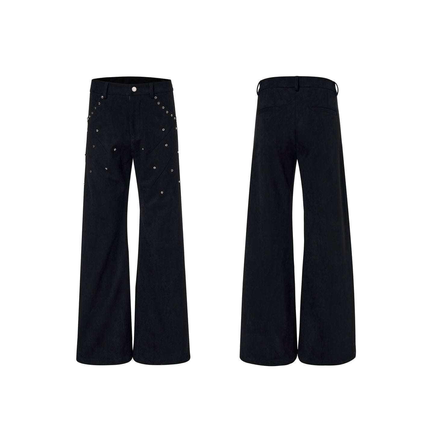 Suede Patchwork Leather Shoulder-Pad Stand Neck Padded Jacket & Pants Setup WN23255