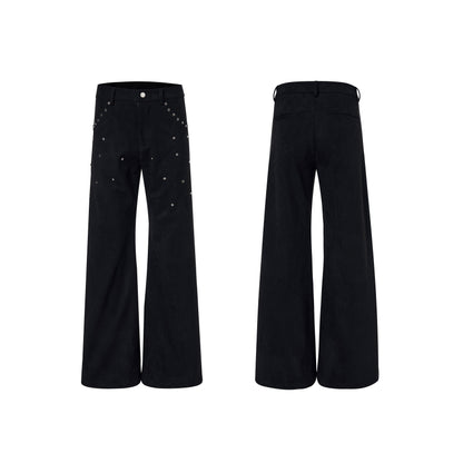 Suede Patchwork Leather Shoulder-Pad Stand Neck Padded Jacket & Pants Setup WN23255