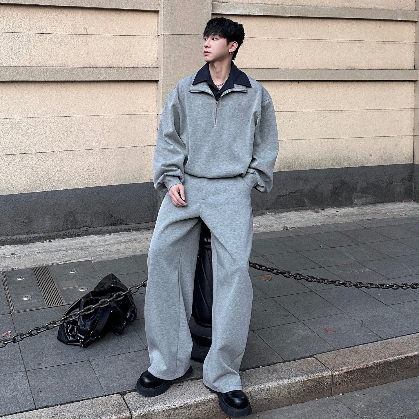 Half-Zip Sweatshirt & Wide Leg Pants Setup WN25185