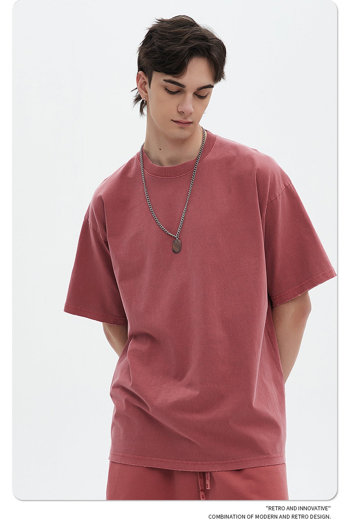 Washed Dyed Oversize Damage Short-sleeve T-shirt & Short Sweatpants Setup WN6630