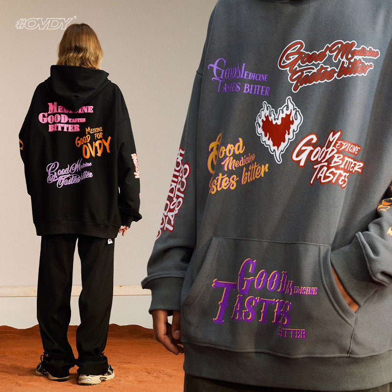 Allover Heart Print Heavyweight Hoodie WN12599