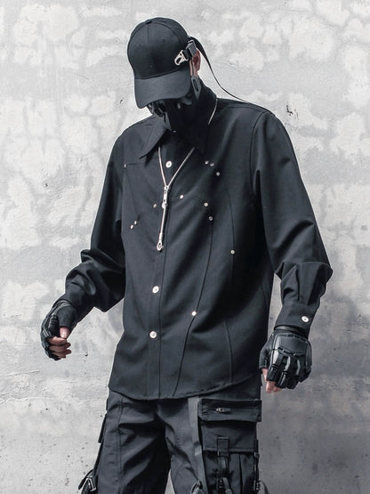 Avant-Garde Studs Mix Patchwork Long Sleeve Shirt WN22419