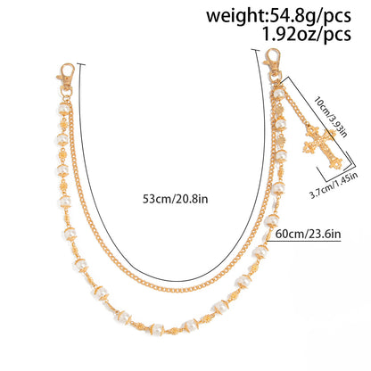 Pearl Beads Flower Cross Pants Chain WN21062