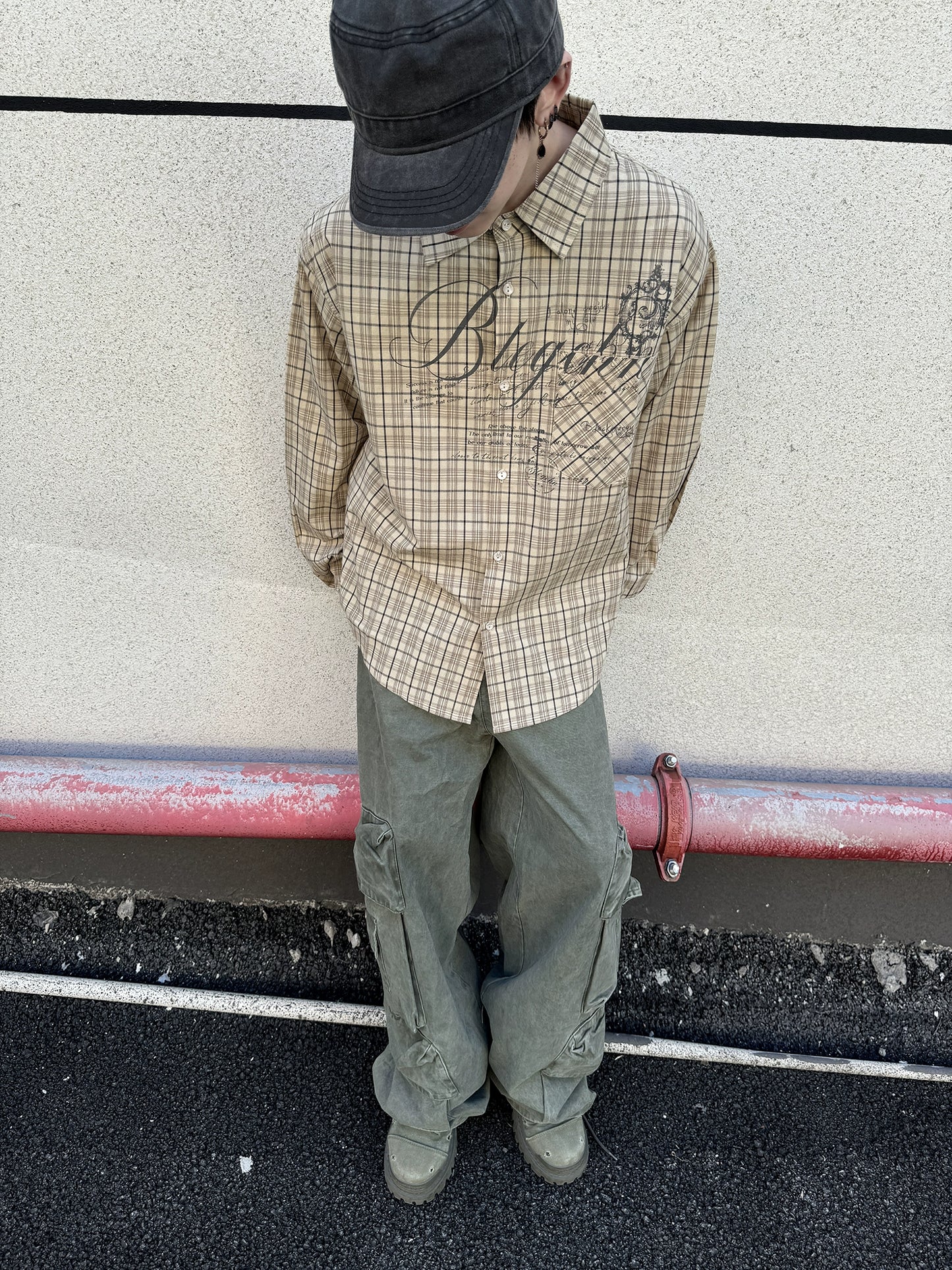 Letter Print Button Oversize Long Sleeve Shirt WN21152