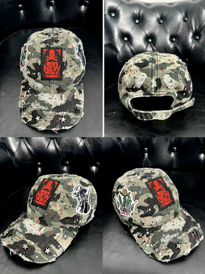 WN24074 YIZILINGF Original Homemade Niche Camouflage Ripped Peaked Cap Heavy Craft Rivet Embroidery Personalized Baseball Cap WN24074