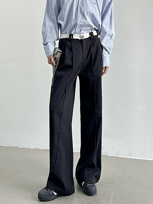 Contrast-Waist Wide Leg Straight Trousers WN11673