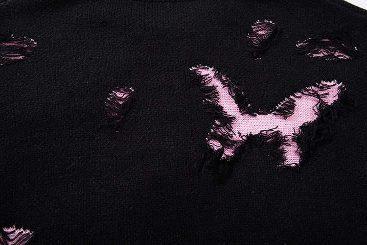 Asymmetric Butterfly Jacquard Chain Detail Knit Sweater WN11513