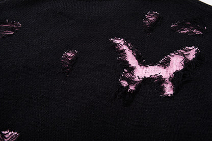 Asymmetric Butterfly Jacquard Chain Detail Knit Sweater WN11513